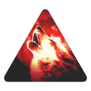 Wolf, Moon & Red Sky Triangle Sticker