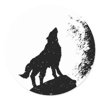 Wolf & Moon Silhoutte Classic Round Sticker