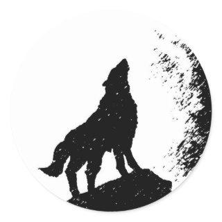 Wolf & Moon Silhoutte Classic Round Sticker