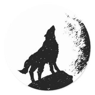 Wolf & Moon Silhoutte Classic Round Sticker