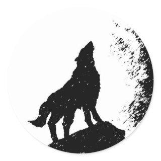 Wolf & Moon Silhoutte Classic Round Sticker