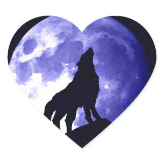 Wolf Silhouette & Full Moon Heart Sticker