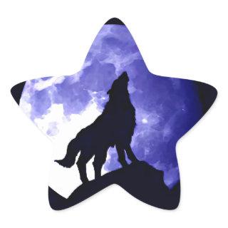 Wolf Silhouette & Full Moon Star Sticker