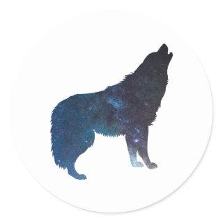 Wolf universe silhouette - Choose background color Classic Round Sticker