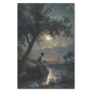 Woman by River Full Moon Painting Decoupage Tissue Paper
