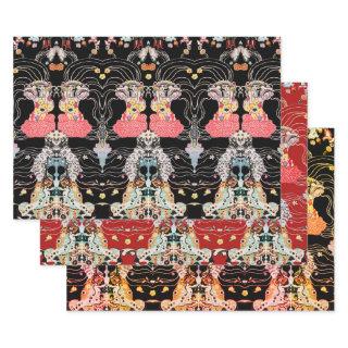 WOMAN,CENTAUR FLORAL Red Black White Klimt Pattern  Sheets