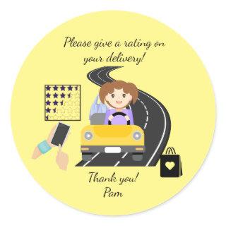 Woman Delivery Driver Please give a Rating  Classic Round Sticker