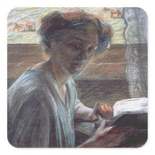 Woman Reading, 1909 (oil on canvas) Square Sticker