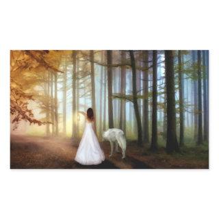 Woman Walking With a Wolf Rectangular Sticker