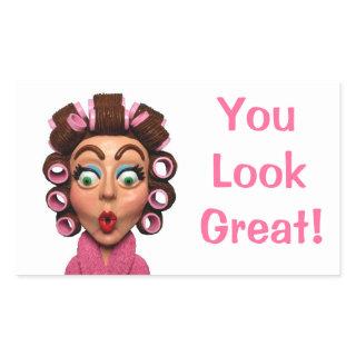 Woman Wearing Curlers Rectangular Sticker