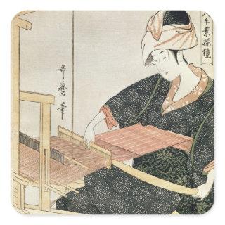 Woman Weaving Square Sticker