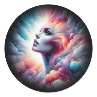 Woman with Cosmic Aura Hair Classic Round Sticker