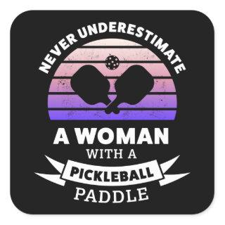 Woman with Pickleball Paddle Funny Gift Square Sticker