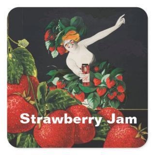 WOMAN WITH STRAWBERRIES Art Nouveau Strawberry Jam Square Sticker