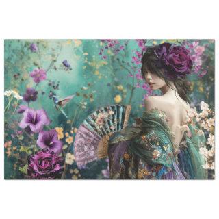 Woman's Back, Bird & Floral Fantasy Portrait Art Tissue Paper