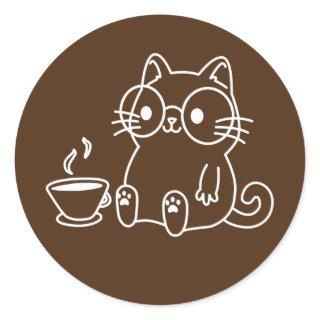 Womens Cat and coffee funny cat lover kitty owner Classic Round Sticker