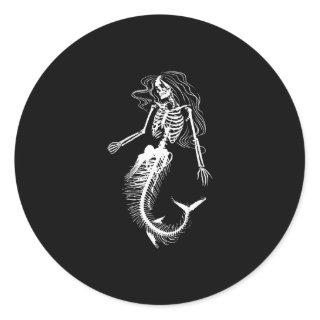 Womens Funny Halloween Mermaid Skeleton Gift Cool Classic Round Sticker