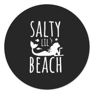 Womens Funny Mermaid Salty lil’ Beach 70s Mermaid Classic Round Sticker