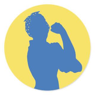 Women's History Month Rosie Riveter Blue/Yellow Classic Round Sticker