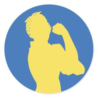 Women's History Month Rosie Silhouette Blue/Yellow Classic Round Sticker
