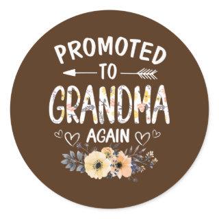 Womens Promoted to Grandma Again Flower New Classic Round Sticker