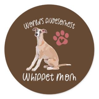 Womens WORLD'S AWESOMEST WHIPPET MOM Dog Lover Classic Round Sticker