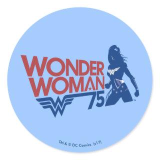 Wonder Woman 75th Anniversary Red & Blue Logo Classic Round Sticker