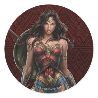 Wonder Woman Battle-Ready Comic Art Classic Round Sticker
