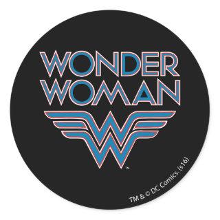 Wonder Woman Blue and Red Retro Logo Classic Round Sticker
