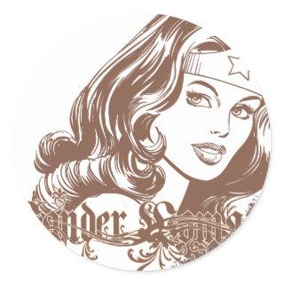 Wonder Woman Brown Classic Round Sticker