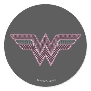 Wonder Woman Pink and Black Checker Mesh Logo Classic Round Sticker