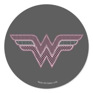 Wonder Woman Pink and Black Checker Mesh Logo Classic Round Sticker