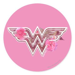 Wonder Woman Pink Camellia Flowers Logo Classic Round Sticker