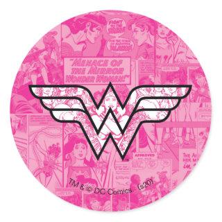 Wonder Woman Pink Comic Book Collage Logo Classic Round Sticker