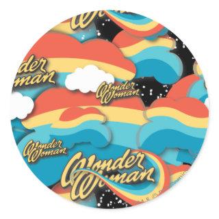 Wonder Woman Rainbow Clouds Pattern Classic Round Sticker