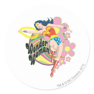 Wonder Woman Retro Flowers Classic Round Sticker