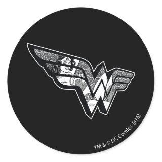 Wonder Woman Sitting In Angled Lace Logo Classic Round Sticker