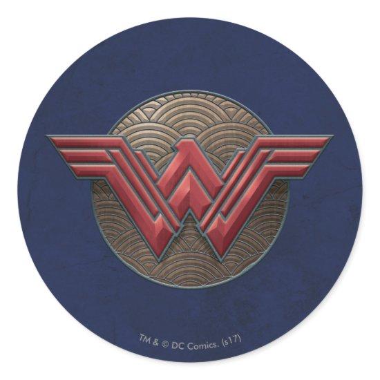 Wonder Woman Symbol Over Concentric Circles Classic Round Sticker
