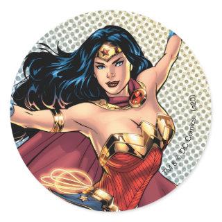 Wonder Woman Wearing Cape Classic Round Sticker