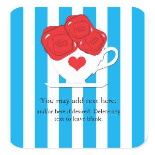 Wonderland Whimsical Tea Cup Red Roses Sticker