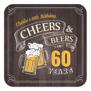 Wood Cheers And Beers Any Age Birthday Square Sticker