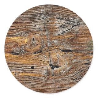 Wood grain, sheet of weathered timber classic round sticker