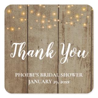 Wood Rustic Theme String Lights Bridal Shower Square Sticker