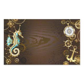 Wooden Background with Mechanical Seahorse Rectangular Sticker
