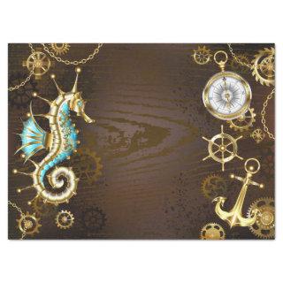 Wooden Background with Mechanical Seahorse Tissue Paper