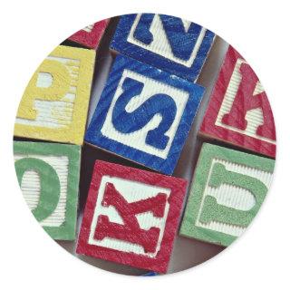Wooden blocks with alphabets for kids classic round sticker