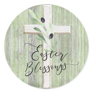 wooden cross olive branch Easter Blessings Classic Round Sticker