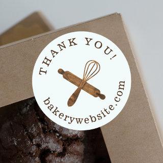 Wooden Rolling Pin & Whisk Bakery Thank You Classic Round Sticker