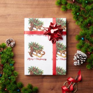 Wooden Sled Fir Branches Green & Red Plaid
