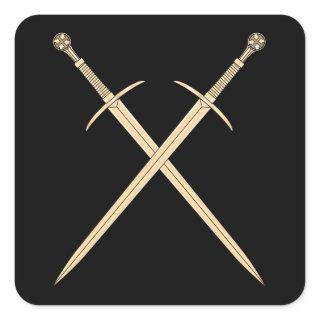 Wooden Templar Sword Isolated On White Background Square Sticker